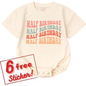 Half Birthday Outfit Baby Girls - 1/2 Way To One Boy 1st 6-12 Months Bubble Romper Short Sleeve Gifts Newborn Toddler