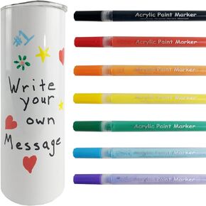 Create Your Own Personalized Gifts, White 20 oz Insulated Tumbler Mug with Lid, Set of 7 Acrylic Paint Pens (1 Tumbler | 1 Marker Set)