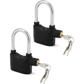 QWORK Alarm Lock, 110 dB Anti-Theft Security Padlock, 2 Pack Door Motorcycle Bicycle Padlock, Universal Security Siren Alarm Lock with 3 Keys (Black)