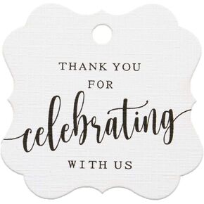 Summer-Ray 50pcs Elegant Square Thank You for Celebrating with Us Favor Tags Wedding Gift Tags (White)