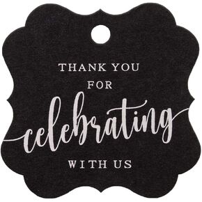 Summer-Ray 50pcs Elegant Square Thank You for Celebrating with Us Favor Tags Wedding Gift Tags (White)
