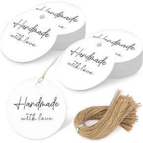SallyFashion 120PCS Thank You Gift Tags, Brown Paper Tags with String 2 Inch Circle Labels Round Gift Tags for Birthday Party Gift