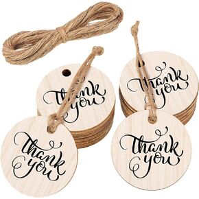 200 Pieces Thank You Tags Wood Tags with Twine Round Shaped Thank You Tag Hanging Tags for Weddings Birthday Baby Shower Christmas Party Favor DIY Crafts