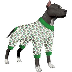 LovinPet Pitbull Clothes Dog - Anxiety Calming Shirt, Anti Licking Dog Onesie, Lightweight Fabric Eucalyptus Print, Large Dog Pj, Dog Clothes, Dog Jammies for Boy or Girl Dog,Koala Green M