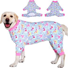 LovinPet Pitbull Dog Pajamas,Large Dog Clothes Dog Pajamas, Wound Care/Post Surgery Dog Clothes, Lightweight Stretchy Dog Pajamas, Large Dog Shirt, Seafoam Unicorn Print, Large Breed Dog Pet PJ's/XXL