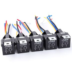 Zhushan 5 Pack 40A Automotive Relay Harness with Socket Kit, 12V 5 PIN SPDT Bosch Style Heavy Duty Relay for Auto Cars