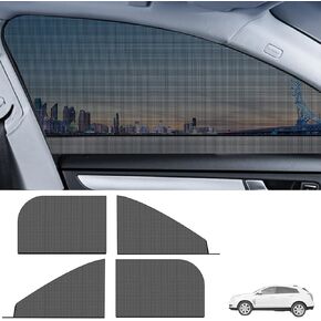 Fluher Pack-4 Car Front and Rear Side Window Sunshade, 26.3" x 27.5" + 21.2" x 31.1" Breathable Mesh Privacy Protection, Dustproof Sunproof Window Free Lifting Sun Cover, Universal for SUVs (Black)