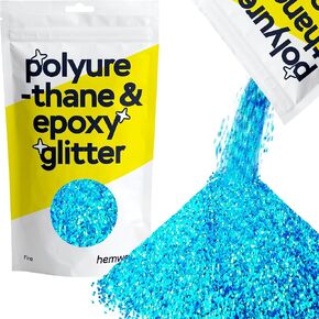 Hemway Polyurethane & Epoxy Resin Glitter 100g / 3.5oz Metallic Crystal Flake Additive for Flooring Jewelry Tumblers Glass Pigment - Fine (1/64" 0.015" 0.4mm) - Fluorescent Blue