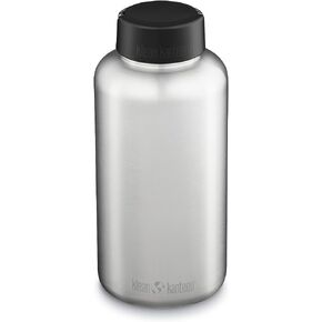 Klean Kanteen Wide Mouth Single Wall Stainless Steel Water Bottle (w/Wide Loop Cap) - 64oz - Brushed Stainless