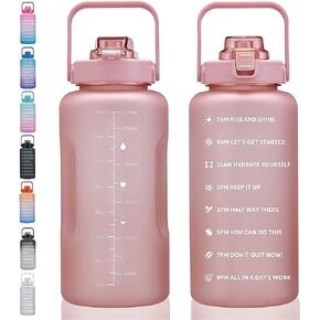 64oz,100oz,128oz Large Motivational Water Bottle with Time Marker, Leakproof & BPA Free Half Gallon/1 Gallon Big Water Bottle with Straw & Handle Tritan Frosted Water Jug for Gym,Fitness,Outdoor Sports