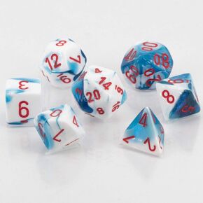 DND Dice Set-Chessex D&D Dice-16mm Gemini Astral Blue, White, and Red Plastic Polyhedral Dice Set-Dungeons and Dragons Dice Includes 7 Dice - D4 D6 D8 D10 D12 D20 D% (CHX26457)