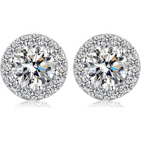 Han han 925 Sterling Silver Halo Stud Earrings for Unisex, 18K White Gold Plated 5A+ Cubic Zirconia CZ Diamond Stud Earrings