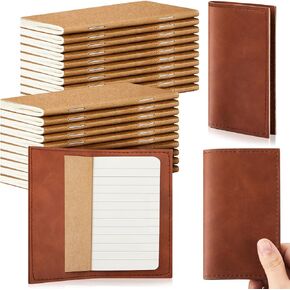 Outus 22 Pieces Mini Pocket Notepad Set 20 Pieces Pocket Notebook Lined Note Pads Small Journal Notebook Mini Journal with 2 Pieces Brown Leather Cover for School Classroom Student Office Supplies