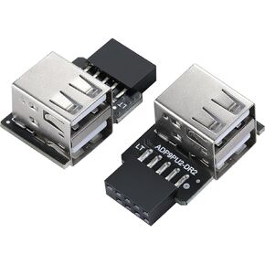 YABOANG USB 2.0 Female Adapter Converter Dual Layer PC Adapter Left/Right Dual 2-Port USB Motherboard Dual USB 2.0 Female Adapter 9-Pin