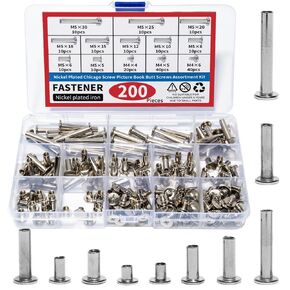 200PCS Phillips Chicago Screws Silvery Binding Screw Posts, Photo Albums Scrapbook Extension Screws Assorted Kit, 10 Sizes for Wallet Belt Saddle Leather Repair M5 x 5/6/8/10/12/15/18/20/25/30MM.