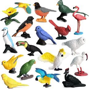 17 Pcs Realistic Mini Bird Animal Figures Toy Cake Toppers, Miniature Bird Model Figurines Birthday Party Bridal Wedding Cake Decoration Educational Backyard Birds Toy