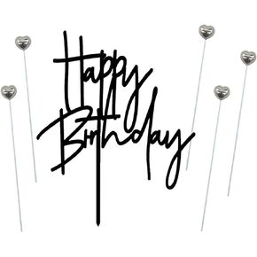 Black Happy Birthday Cake Topper Cake Cupcake Topper Decoration Birthday Cake Decorations Supplies(Black 5)