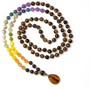 Yellow Tiger Eye Bead Necklace 7 Chakra Necklace Fashion Bead Necklace for Women Real Stone Jewerly Meditation Beaded Necklace with Gift Box in Saudi Arabia