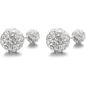 Sparkle Bling Crystal Ball Stud Earrings for Women Girls 925 Sterling Silver Rhinestone CZ Disco Ball Cartilage Tragus Earrings Piercing Studs Double Sided Front Back Fashion Jewelry Gifts