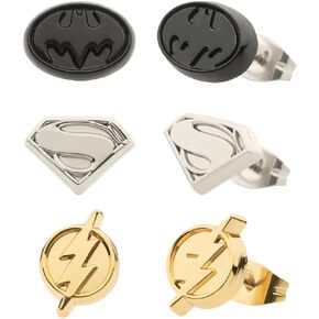 DC Comics The Flash, Batman and Super Girl Logo Earrings Set