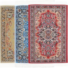 LOGOFUN 3Pcs Dollhouse Miniature Carpet Retro Floor Mat Mini Vintage Woven Rugs Tiny House Accessory