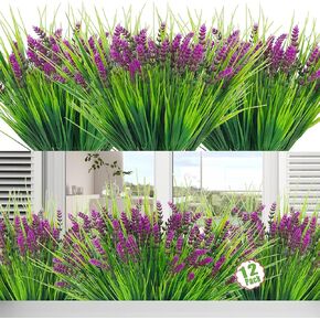 Moulyan 12 Bundles Artificial Flowers for Outdoors UV Resistant Fake Flowers Faux Plants for Hanging Garden Porch Window Box Outside Decoration,Home Indoor Decor