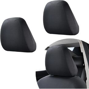 Ajxn 2 PCS Car Seat Headrest Cover, 10.6" x 9" Breathable Comfort Fabric Dust Full Enclosure Cover, Flexible Elastic Reusable Headrest Protector, Universal for Most Car (Black)