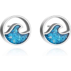 Turquoise Wave Dangle Earrings for Women Beach Earrings Turquoise Dainty Cute Ocean Wave Stud Earrings for Women Teen Girls Summer Surfer Earrings Beach Jewelry Gift