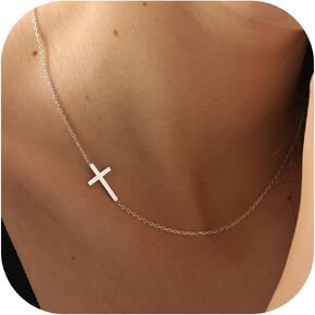 Cross Necklace for Women - 18K Gold Plated Cross Necklace Dainty Gold Cross Necklace Tiny Sideway Cross Choker Necklace Gold Cross Necklaces for Women Gold Jewelry for Women Girls Gifts