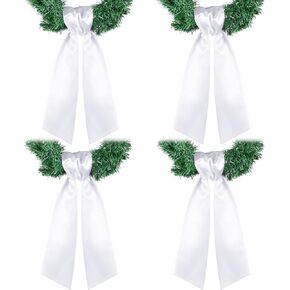 4 Pcs Wreath Sash for Front Door Blank White Wreath Sash Plain Wreath Accessories for Embroidery Monogram Xmas Party Farmhouse Indoor Outdoor Summer Wedding Decorations, 4.49'' x 56.3''