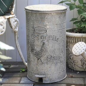 Z&Z ornamentorum Retro Kitchen Trash Can with Lid 17 Liter/4.5 Gallon and Pedal Round Touchless Garbage Cans with Flower and Bird Patterns Outdoor Trash Can for Kitchen Park Garden Gold Flower