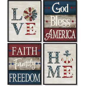 Whaline 4Pcs Patriotic Wall Art Prints 4th of July Wall Art Room Decor God Bless America Wall Poster Decor for Independence Memorial Day Gallery Wall Home Living Room Bedroom (UNFRAMED 8x10 Inch)