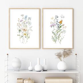 FEOFTIE Flower Wall Art Floral Prints Vintage Flower Market Poster Floral Canvas Wall Art Wildflower Poster Colorful Wall Decor Flower Pictures Wall Artwork Flower Prints 12x16 Inchx2 Framed
