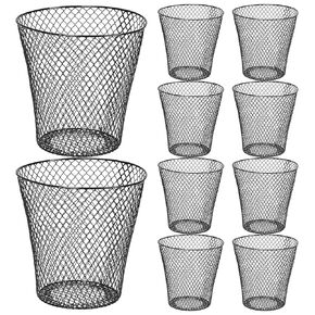 10 Pack 11inch Black Round Waste Basket,Wire Mesh Desk Metal Trash Garbage Can Wastebasket Recycling Trash Bins Garbage Container for Bedroom Office School