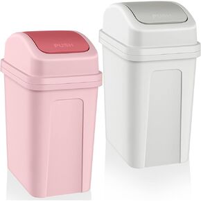 Sumind 2 Pcs Bathroom Trash Can with Swing Lid Small Garbage Can Plastic Bathroom Trashcan Garbage Bin for Kitchen Waste Bedroom Room Outdoor (Green and Beige,1.8 Gallon)