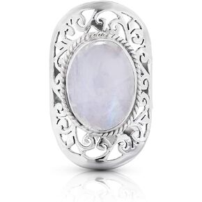 Oval Moonstone 925 Sterling Silver Ring - Delicate BOHO Chic Jewelry - Fashionable and Stylish for Girls and Women with Velvet Gift Bag/Box - Made by Indian Artisans - Size 6-10