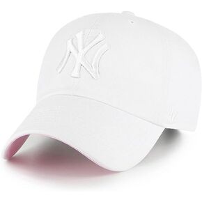 '47 New York Yankees Ballpark Clean Up Dad Hat Baseball Cap - White/Pink Bottom