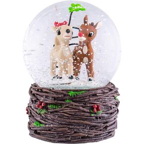 Rudolph and Clarice Holiday Forest 6 x 4 Resin Holiday Snow Globe Dome