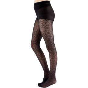Pretty Polly Women's Animal Pattern Tights - sustainable yarn tight with classic leopard pattern, sheer black, Black (Black), One Size (Fits L-2XL)