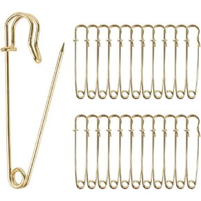 Hanycon 30 Pcs Extra Large Safety Pins, 3" Heavy Duty Steel Metal Lock Pin Fasteners for Blankets, Skirts, Crafts, Kilts (Gold)