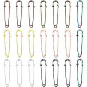 MECCANIXITY Large Safety Pins 64mm / 2.52 Inch Metal Giant Sewing Safety Pins Clips for Women Clothing Dress Pants Trousers Skirt Waist, Multicolored, 35pcs