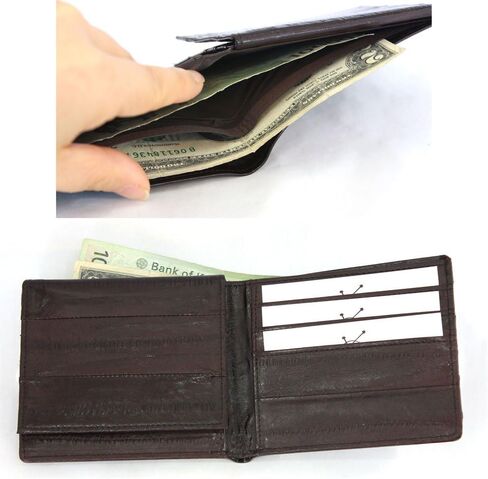 Genuine Eel Skin Leather ID Window Billfold Wallet Men's Standard Purse Black in Saudi Arabia