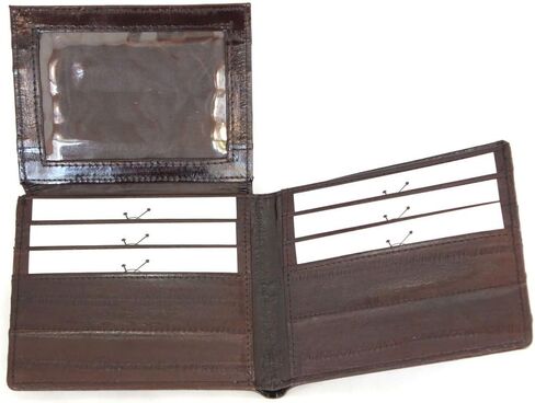 Genuine Eel Skin Leather ID Window Billfold Wallet Men's Standard Purse Black in Saudi Arabia