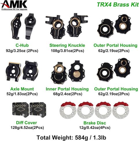 1.3 رطل AMK TRX4 طقم نحاسي طلاء أسود غطاء مختلف C-Hub TRX6 بوابة الإسكان مفاصل التوجيه أوزان المحور الأمامي مع قرص الفرامل لترقيات 1/10 RC الزاحف TRX4 (أمامي + خلفي) in Saudi Arabia