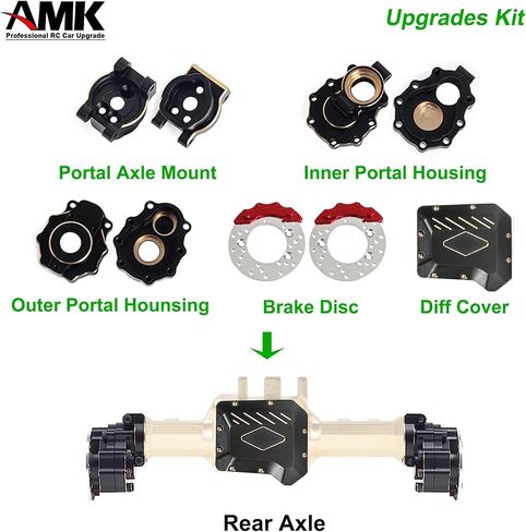 1.3 رطل AMK TRX4 طقم نحاسي طلاء أسود غطاء مختلف C-Hub TRX6 بوابة الإسكان مفاصل التوجيه أوزان المحور الأمامي مع قرص الفرامل لترقيات 1/10 RC الزاحف TRX4 (أمامي + خلفي) in Saudi Arabia