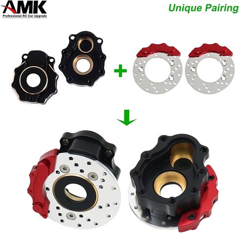 1.3 رطل AMK TRX4 طقم نحاسي طلاء أسود غطاء مختلف C-Hub TRX6 بوابة الإسكان مفاصل التوجيه أوزان المحور الأمامي مع قرص الفرامل لترقيات 1/10 RC الزاحف TRX4 (أمامي + خلفي) in Saudi Arabia