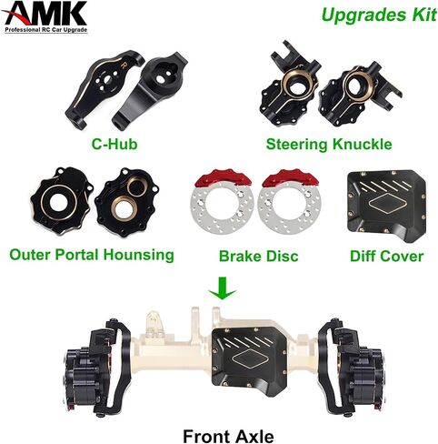 1.3 رطل AMK TRX4 طقم نحاسي طلاء أسود غطاء مختلف C-Hub TRX6 بوابة الإسكان مفاصل التوجيه أوزان المحور الأمامي مع قرص الفرامل لترقيات 1/10 RC الزاحف TRX4 (أمامي + خلفي) in Saudi Arabia