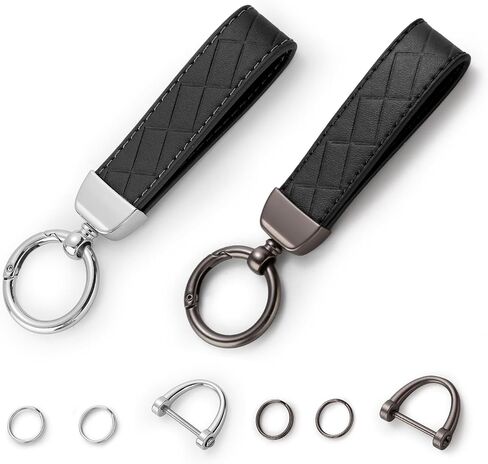 Handlive 2 Pack Leather Keychains, Car Key chains for women men, Key Fob Holder with Keyrings, Anti-Lost D-Ring in Saudi Arabia