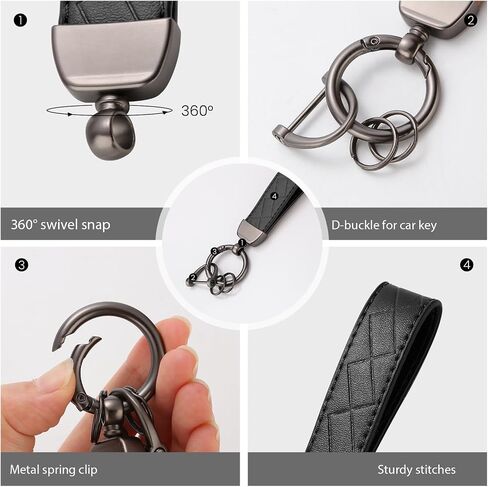 Handlive 2 Pack Leather Keychains, Car Key chains for women men, Key Fob Holder with Keyrings, Anti-Lost D-Ring in Saudi Arabia