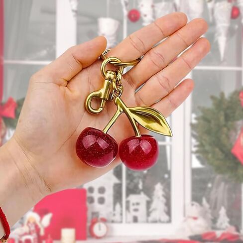 Generic Cherry Bag Charm Cherry Keychain Charm Metal Accessory Sparkling Resin for Purses and Bags in Saudi Arabia